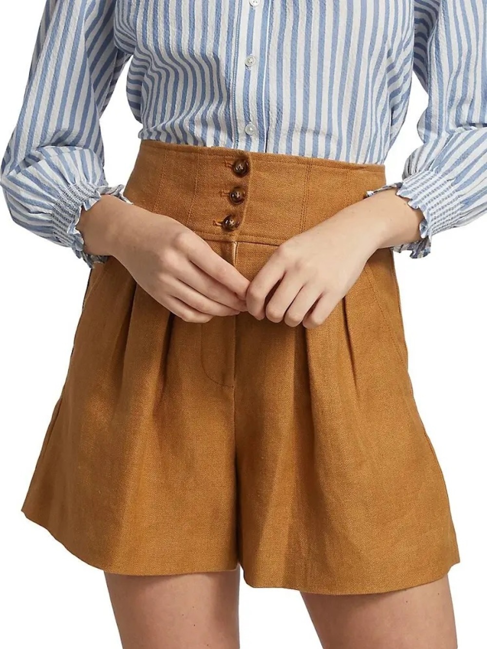 Veronica Beard High-Waist Pleated Women’s Shorts - Tan